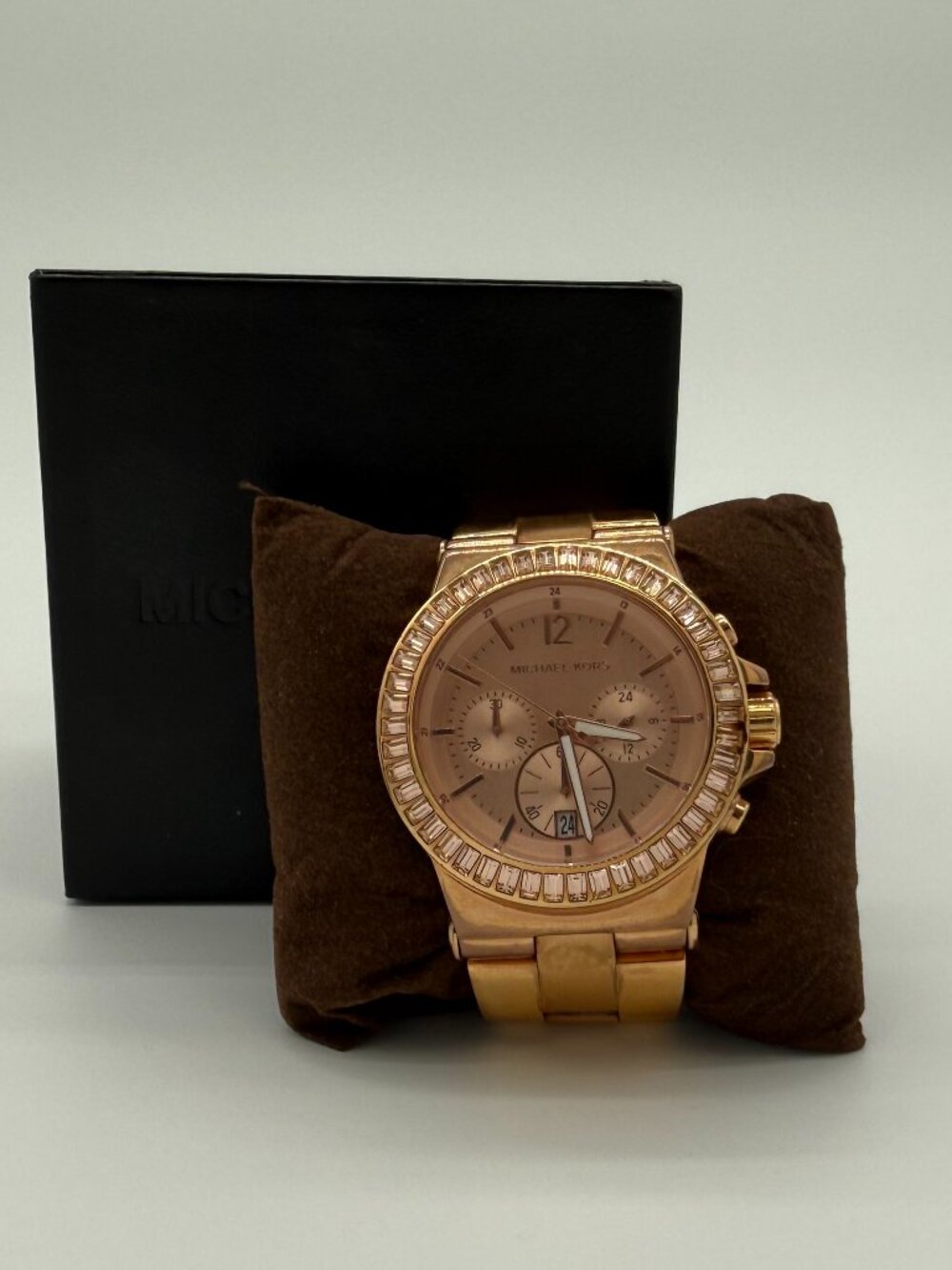 Michael Kors Rose Gold Tone Baguette Bezel Chronograph Ladies Watch MK5412